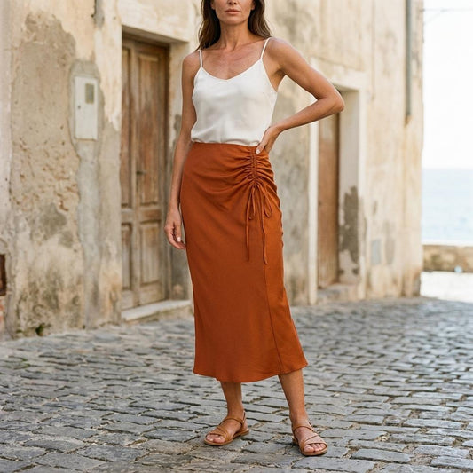 Drawstring ruched skirt by Bestseller Design24 - Orange S