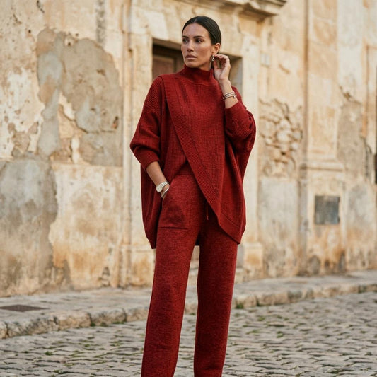 Turtleneck knit two piece set by Bestseller Design24 - Red S