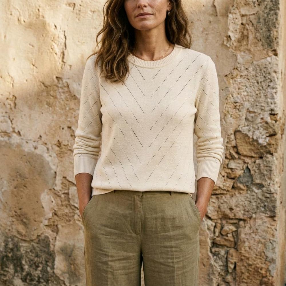 Long sleeve openwork sweater by Bestseller Design24 - Beige L