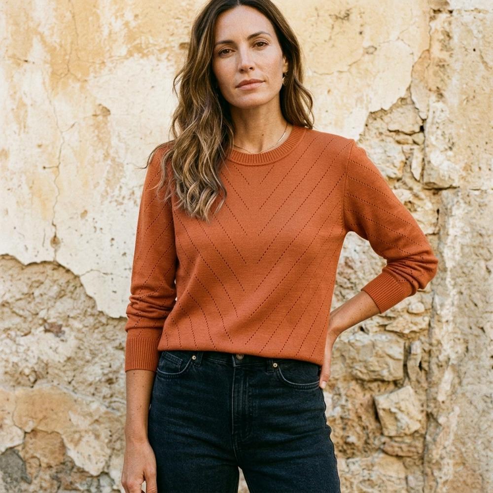 Long sleeve openwork sweater by Bestseller Design24 - Orange XL